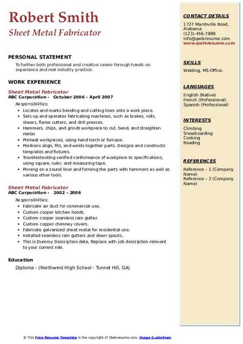 metal fabrication experience|fabricator cv format in word.